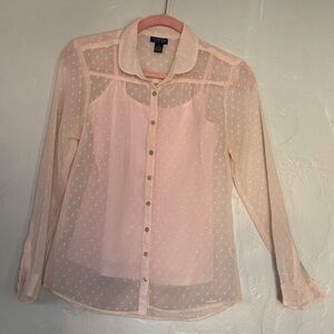 Sheer Pink Button-Up Blouse (A27)